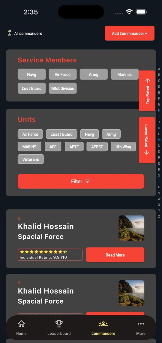 Commander Ratings App screen 2