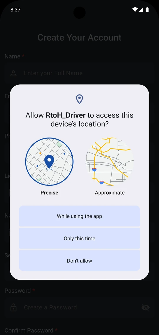 RideToHealth Driver screen 1