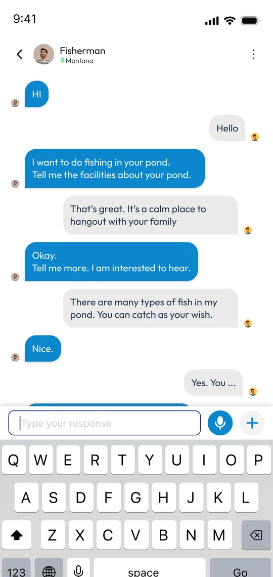 Fishing Spot Booking chat 2 screen
