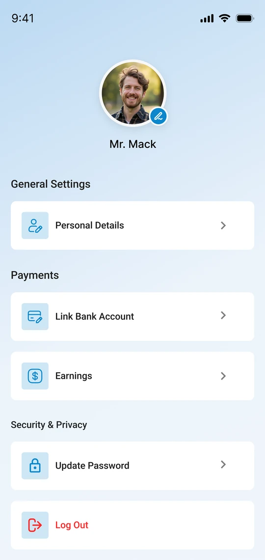 Fishing Spot Booking edit profile screen