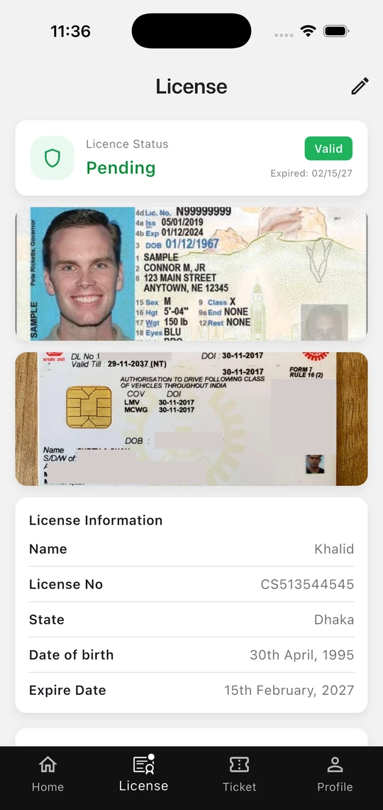 Drive Status licenses screen