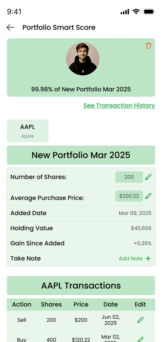 Olive Stocks overview add screen