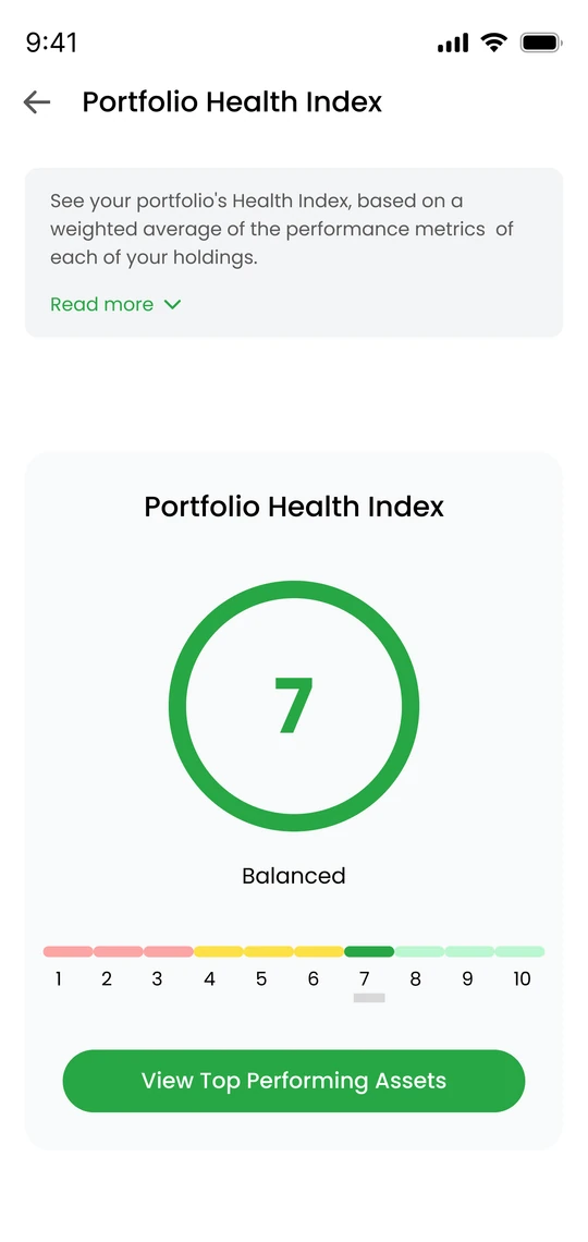 Olive Stocks portfolio health index screen