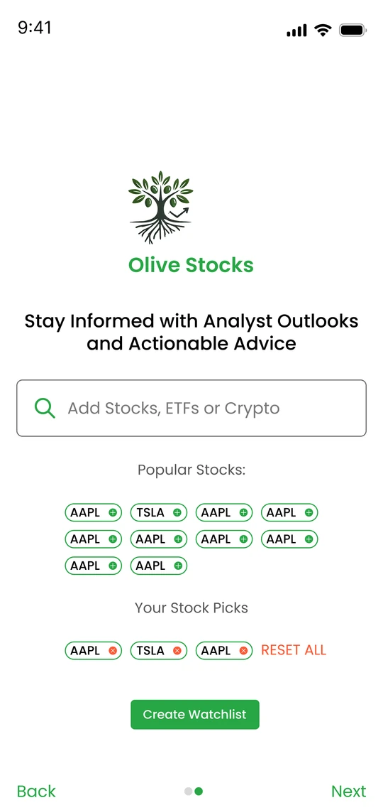 Olive Stocks skip screen