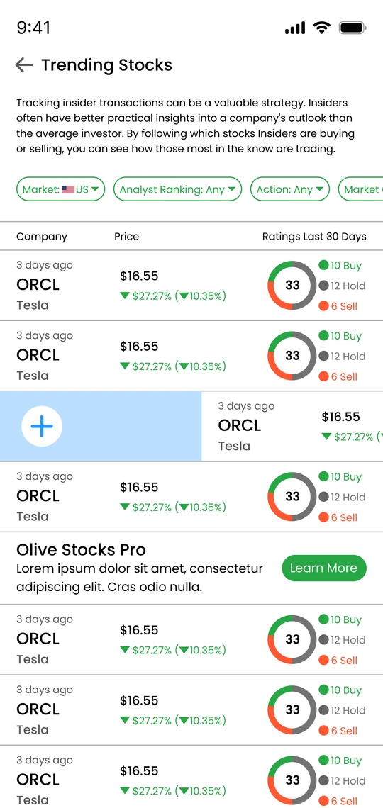 Olive Stocks trending stocks screen