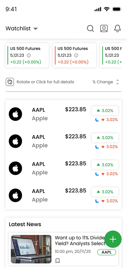 Olive Stocks watchlist screen